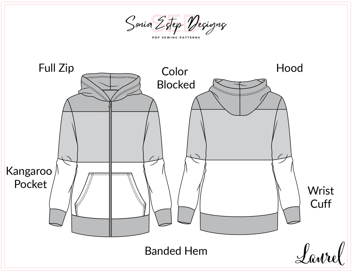 Laurel Zip-Up Hoodie Sewing Pattern | Sonia Estep Designs