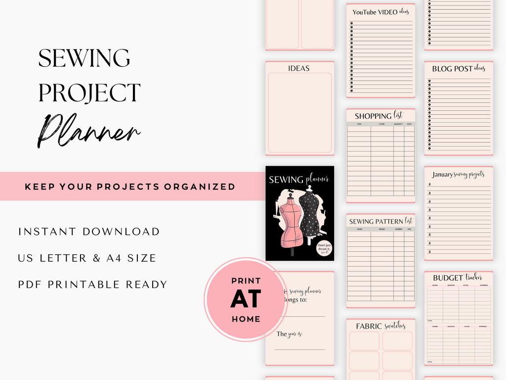 Sewing Planner, PDF Printable Planner, Sewing Project Planner