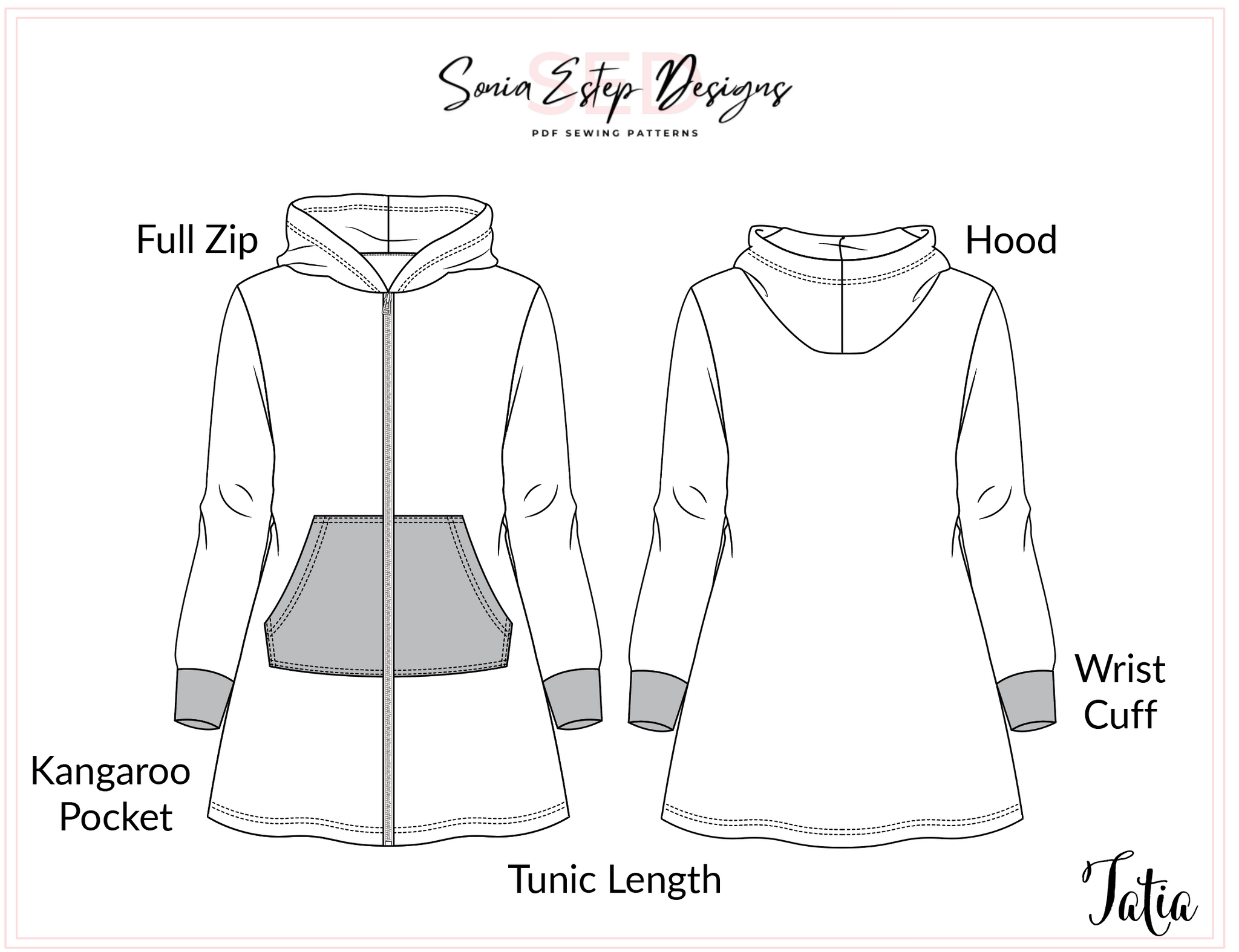 Tatia Full Zip Hoodie – Sonia Estep Designs Tatia Full Zip Hoodie – Sonia Estep Designs